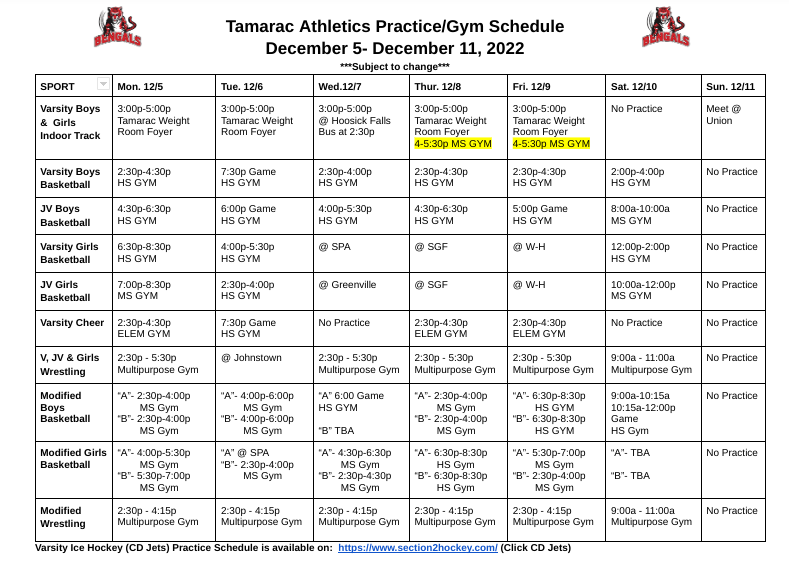12-5 Practice Schedule
